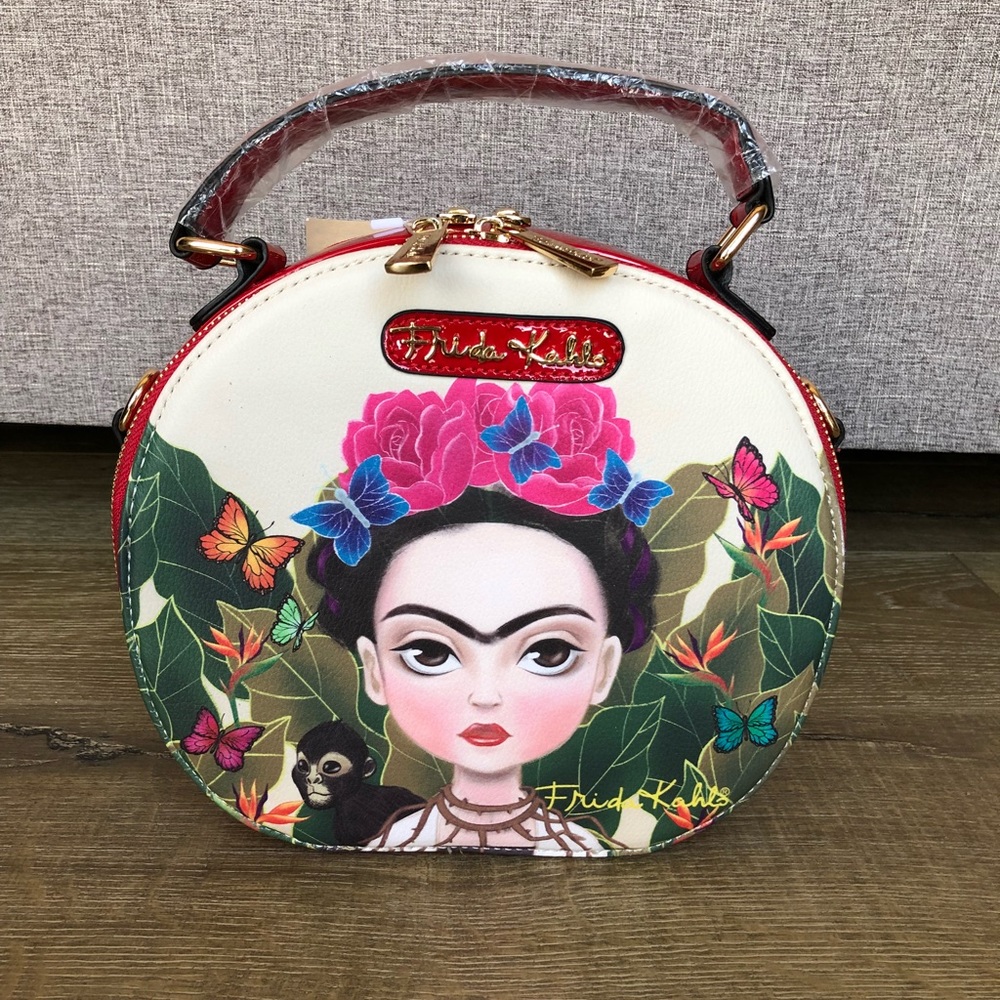 Authentic cartoon Frida Kahlo round satchel